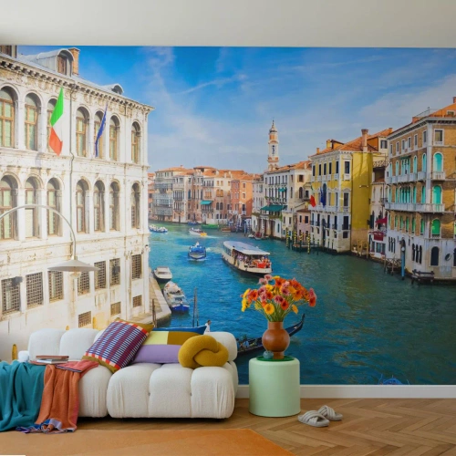 Photo Wallpaper Premium Canvas - Traffic Like Nowhere Else - Venice, Architecture, Grand Canal - 450x315 cm