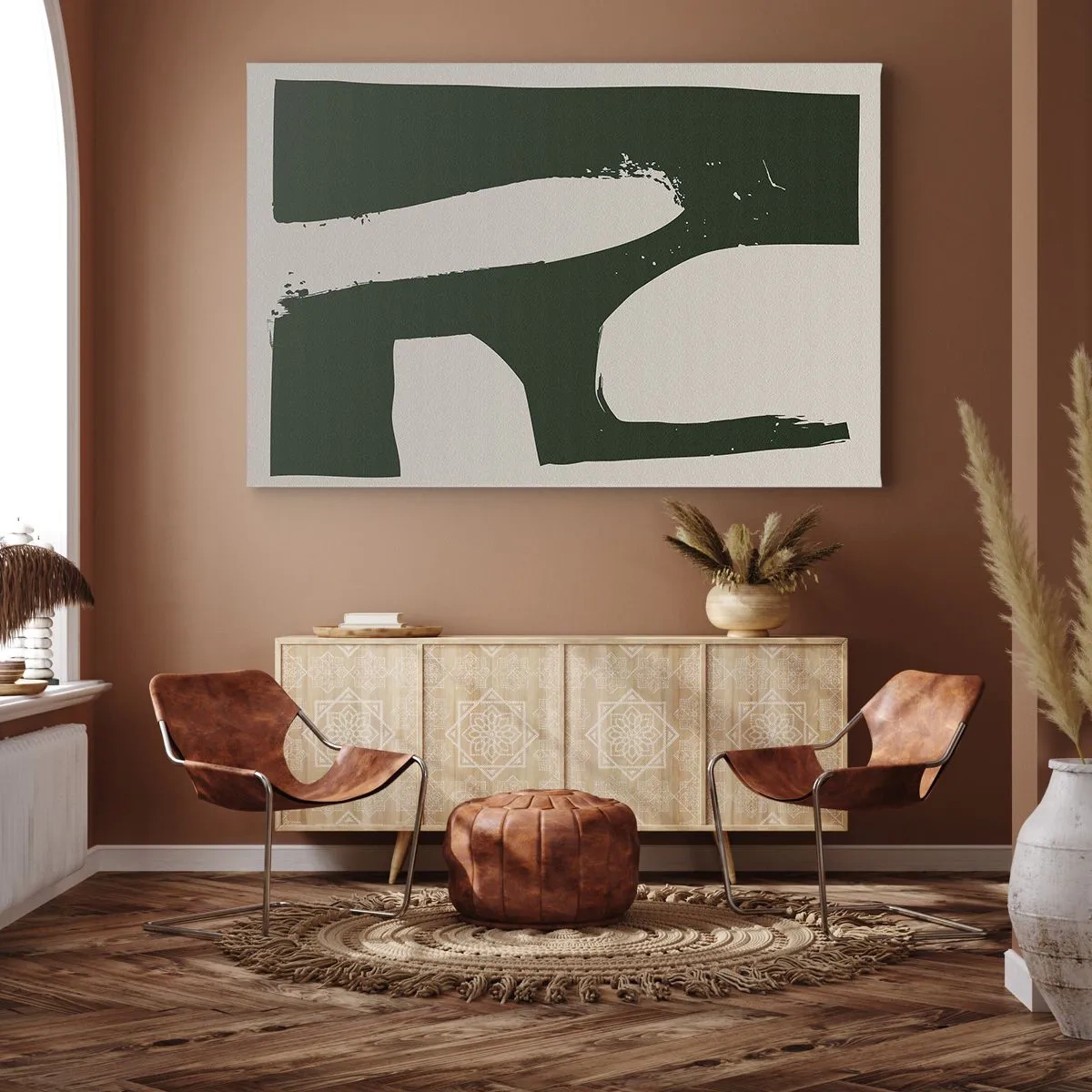Canvas picture - Minimalist abstract in green on a light background - 70x50cm - Whiteness of the Bay - Modern wall decoration for the living room and bedroom ARTTOR