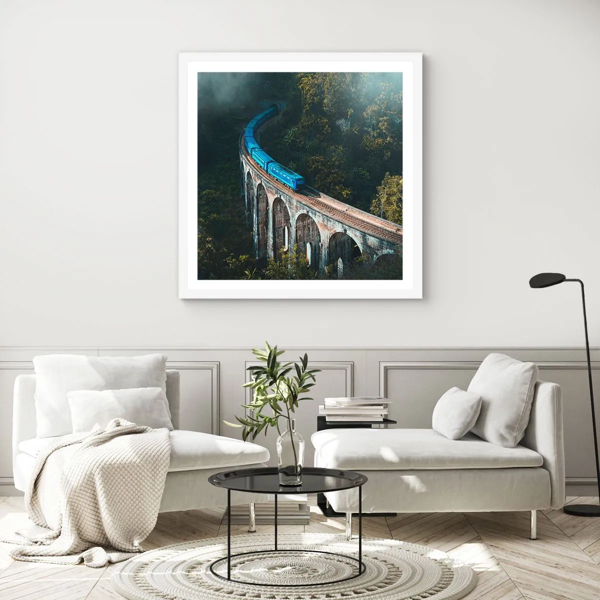 Poster in white frmae - Train through Nature - 30x30 cm