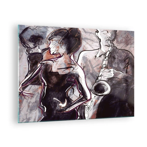Glass picture - Dancers and a saxophonist in an artistic sketch style - 70x50cm - Melt away in Music - Modern wall decoration for the living room and bedroom ARTTOR