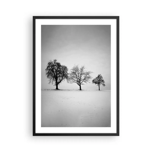 Poster in black frame - Three trees in a snowy field in black and white - 50x70cm - What Are They Dreaming About? - Modern wall decoration for the living room and bedroom ARTTOR