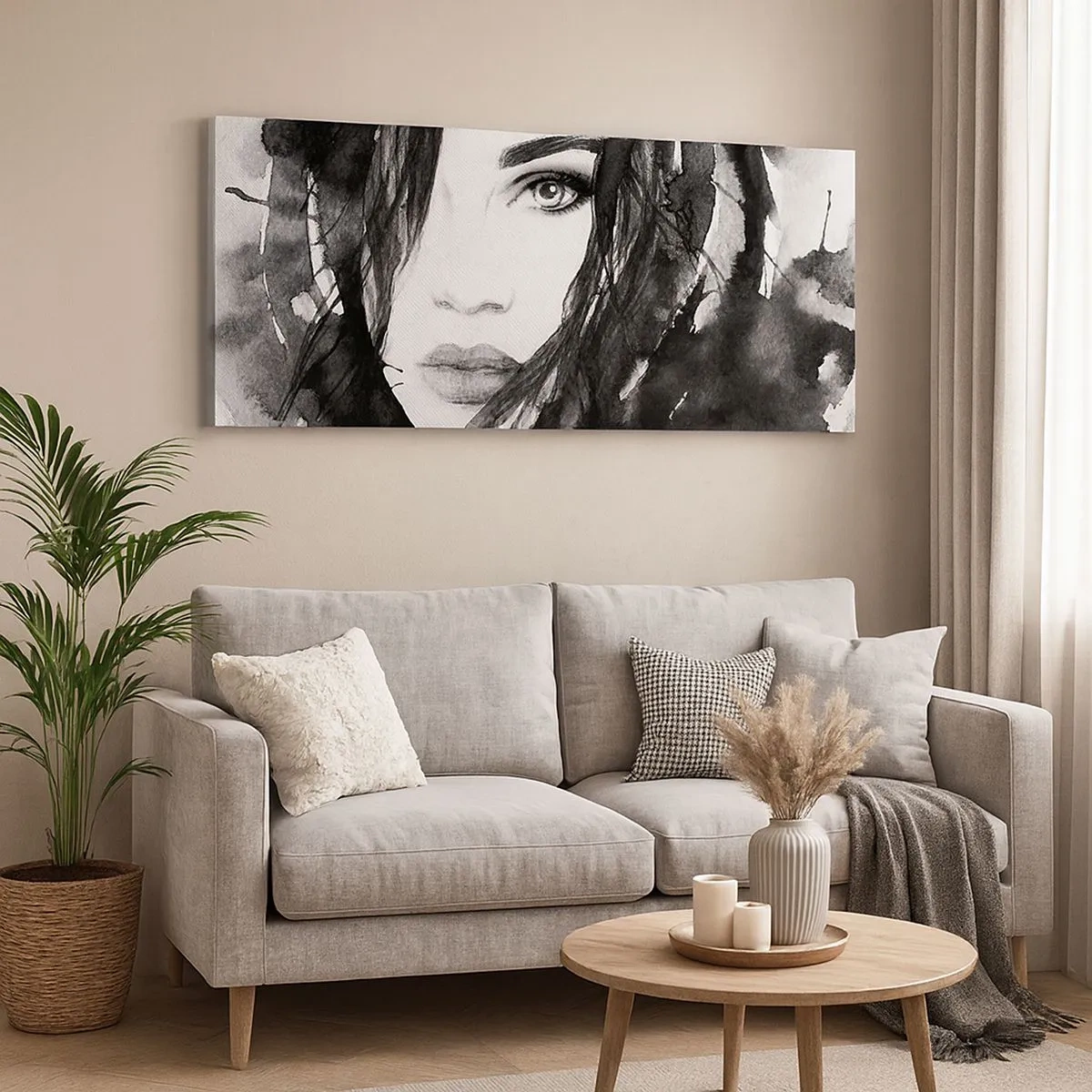 Canvas picture - Portriat of a Lady in  Black and White - 100x40 cm