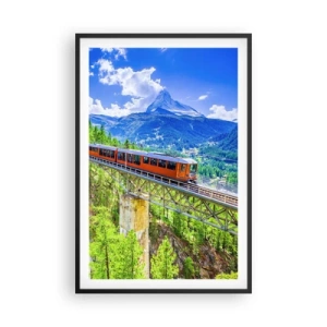 Poster in black frame - Train Through the Alps - 61x91 cm