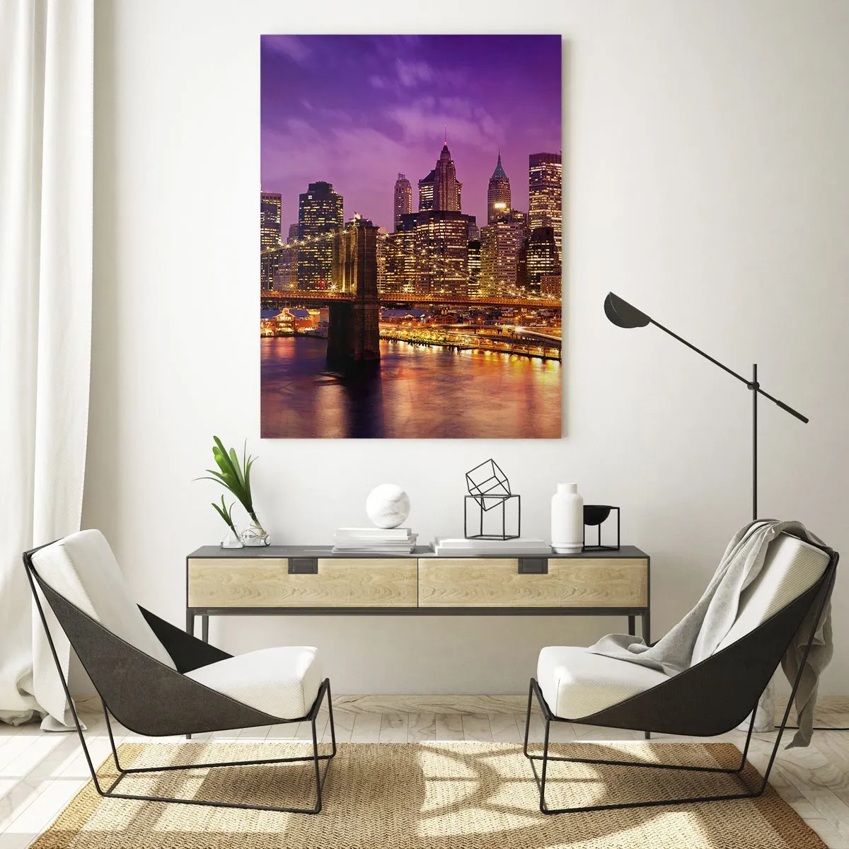 Glass picture - Violet and Gold Manhattan - 80x120 cm