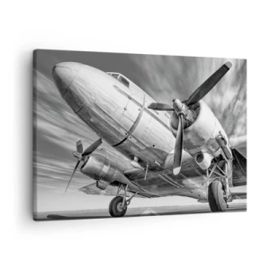 Canvas picture - A black and white image of a classic airplane with visible structural details. - 70x50cm - Always Ready to Fly - Modern wall decoration for the living room and bedroom ARTTOR