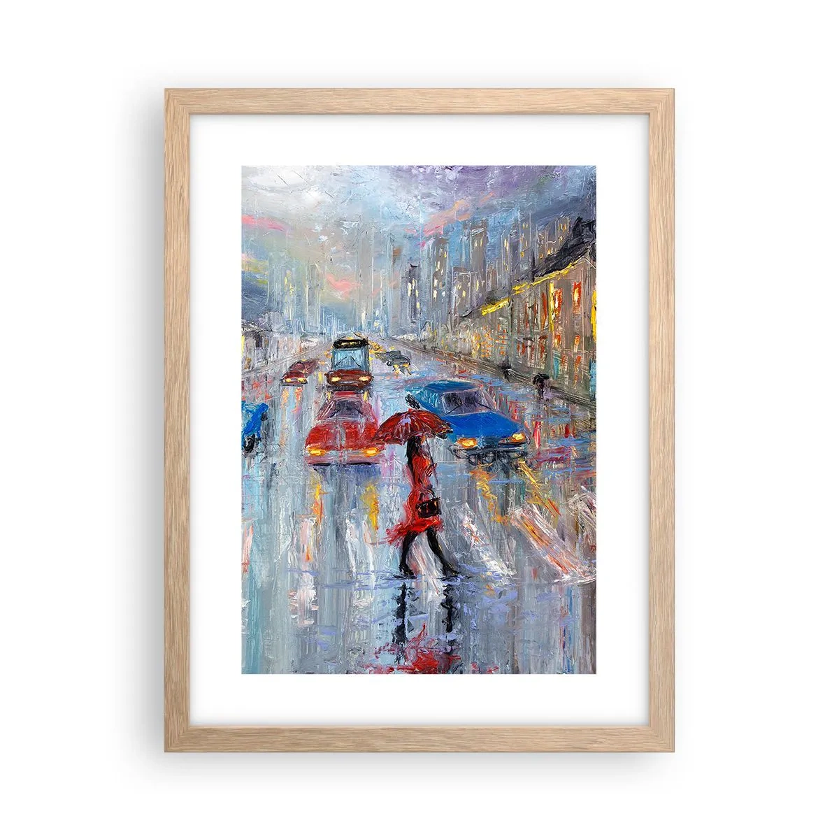Poster in light oak frame - Rainy Afternoon in a City - 30x40 cm