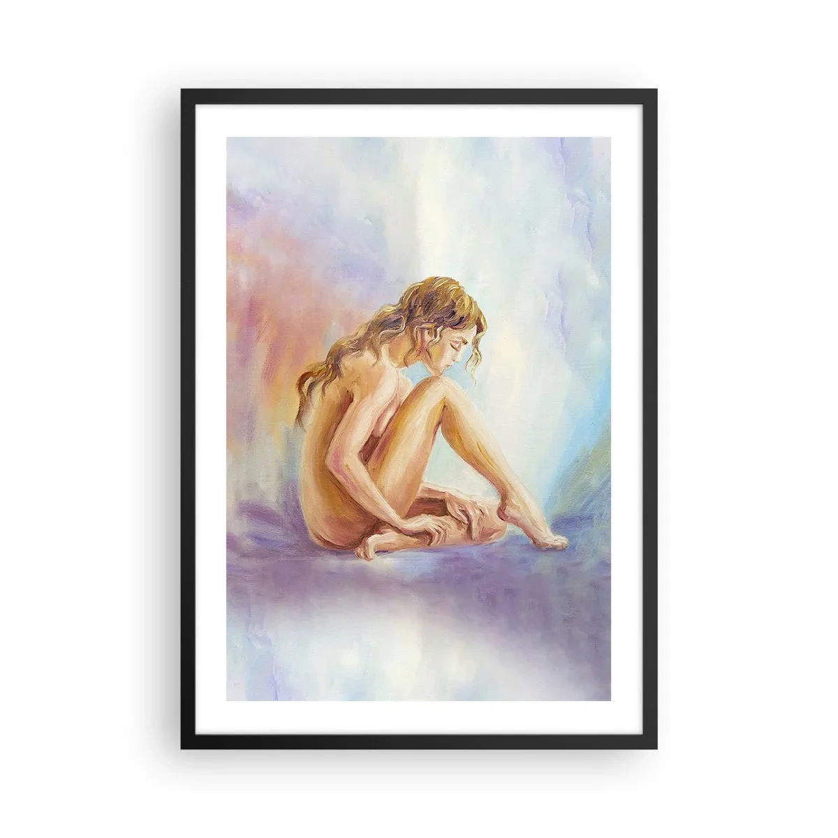 Poster in black frame - A woman lost in thought against a pastel background - 50x70cm - Nude of Youth - Modern wall decoration for the living room and bedroom ARTTOR