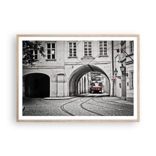 Poster in light oak frame - Through City Labirynth - 100x70 cm
