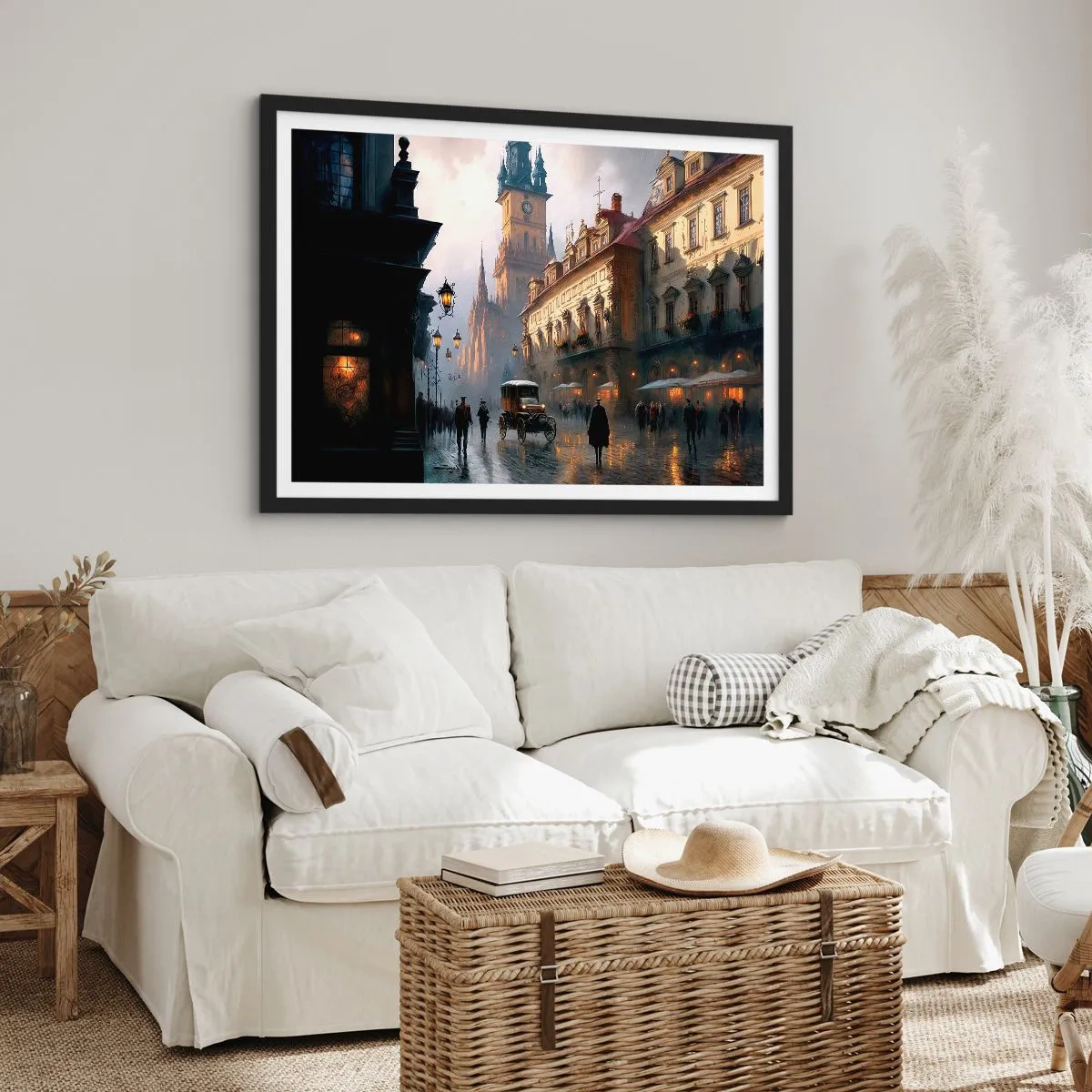 Poster in black frame - Charm of Evening in Prague - 91x61 cm