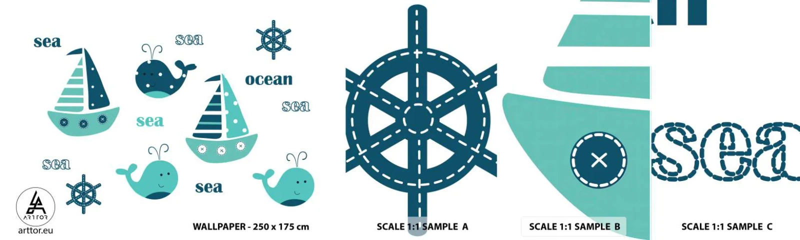 Photo Wallpaper Sample Self-Adhesive Deluxe Sticker - Through Seas And Oceans - For children, Nautical, Sailboat - 100x30 cm