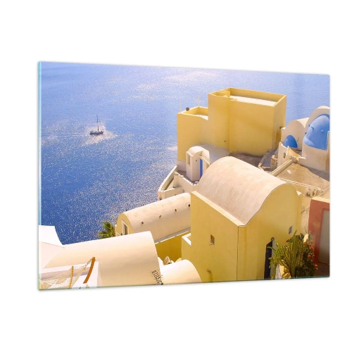 Glass picture - Greek Landscape in White and Blue - 120x80 cm