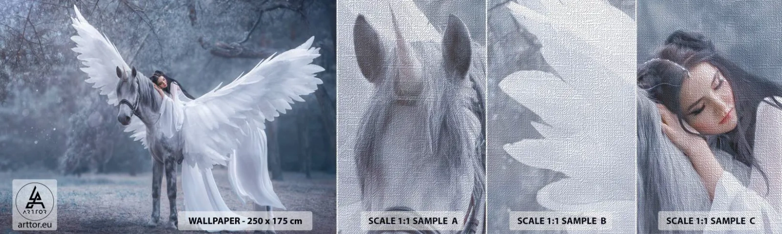 Photo Wallpaper Sample Premium Canvas - Inspired Moment - Abstraction, Horse, Woman - 100x30 cm