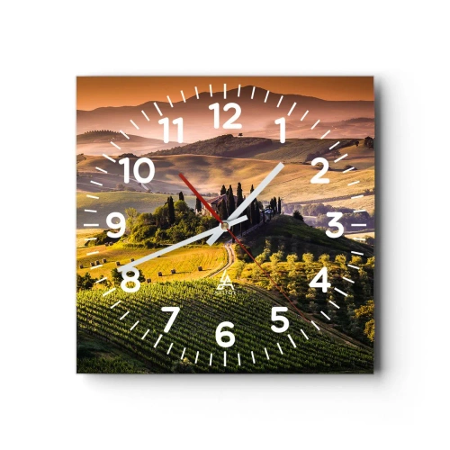 Wall clock - Clock on glass - Arcadia - Tuscan Landscape - 40x40 cm