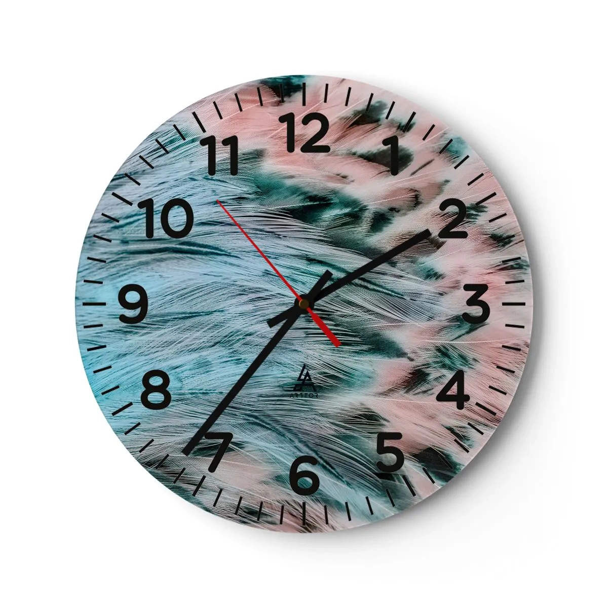 Wall clock - Clock on glass - Sapphire and Pink Feathers - 30x30 cm