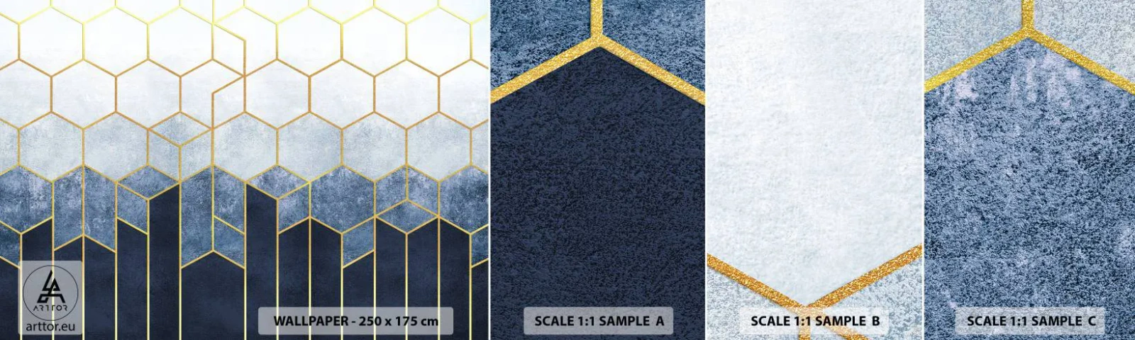 Photo Wallpaper Sample Standard Eco - Composition in Syncopated Rhythm - Abstraction, Piece, Hexagon - 100x30 cm