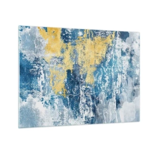 Glass picture - Blue and yellow abstraction with a distressed and textured effect - 70x50cm - Abstract Full of Optimism - Modern wall decoration for the living room and bedroom ARTTOR
