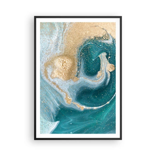 Poster in black frame - Swirl of Gold and Turquiose - 70x100 cm