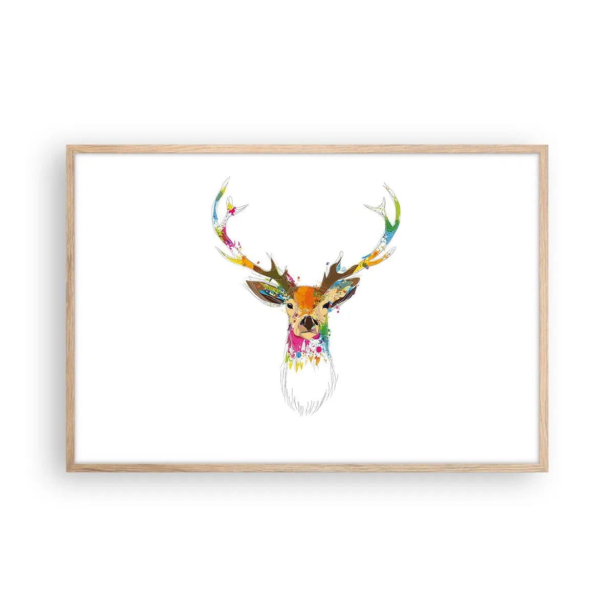 Poster in light oak frame - Deer Bathed in Colour - 91x61 cm