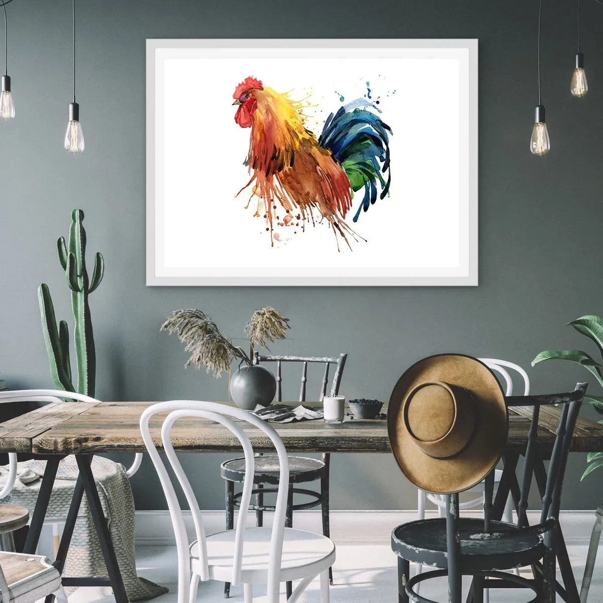 Poster in white frmae - King Rooster - 100x70 cm