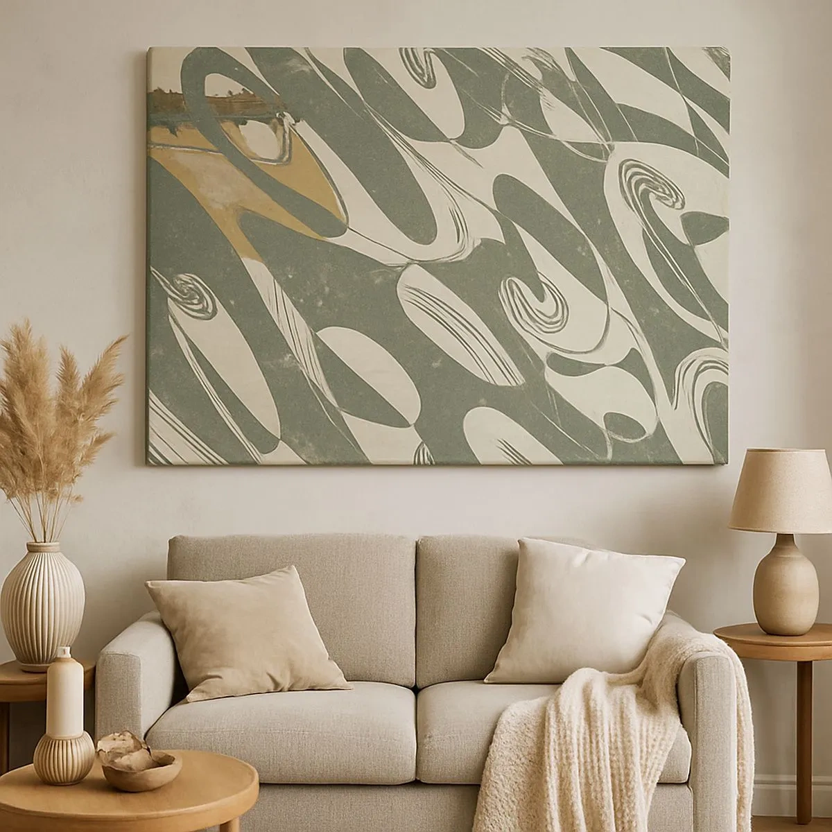 Canvas picture - Dynamic shapes in shades of green and gold - 70x50cm - Rhytmic Abstract - Modern wall decoration for the living room and bedroom ARTTOR