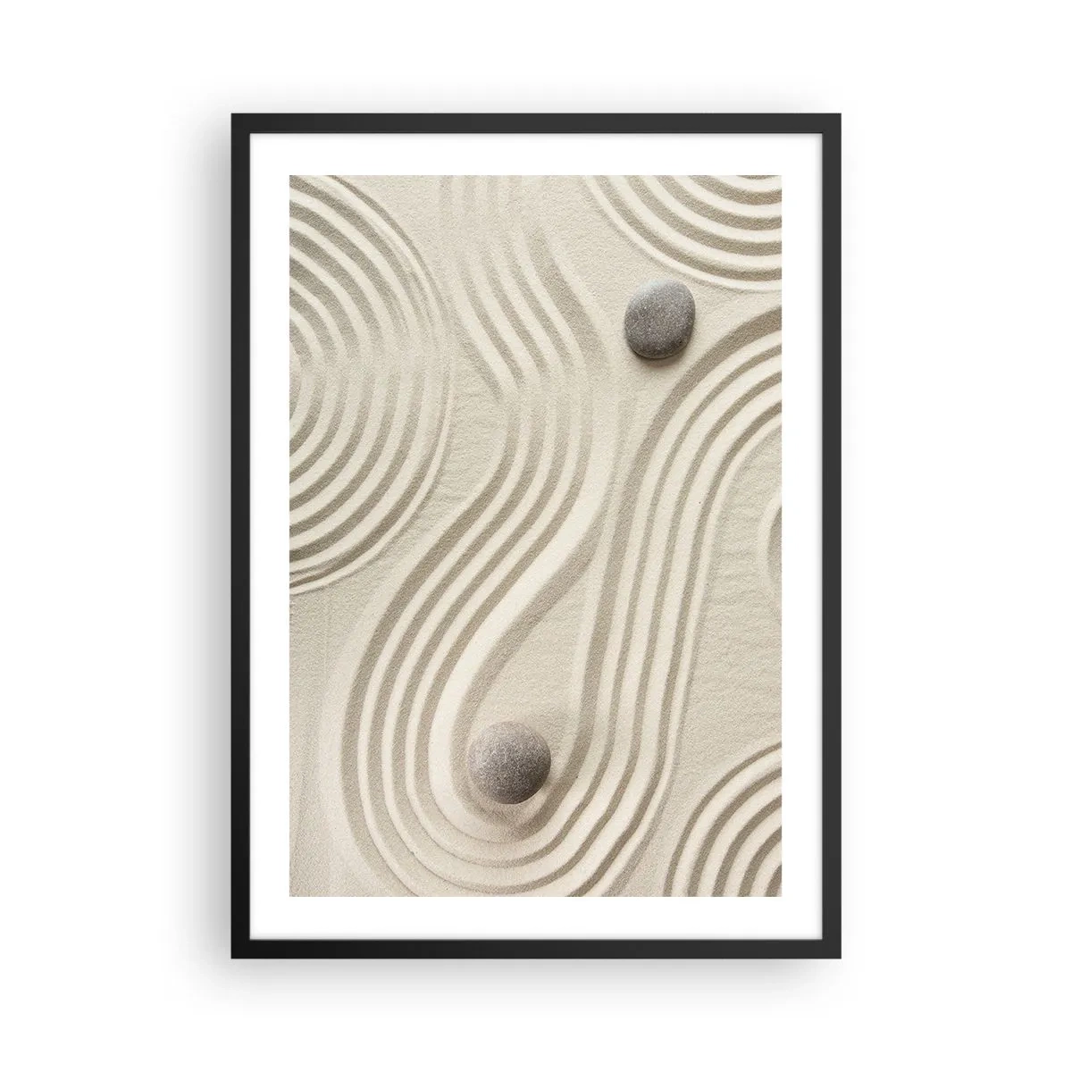 Poster in black frame - A minimalist composition of a Japanese Zen garden with stones - 50x70cm - Touch of Warmth - Modern wall decoration for the living room and bedroom ARTTOR