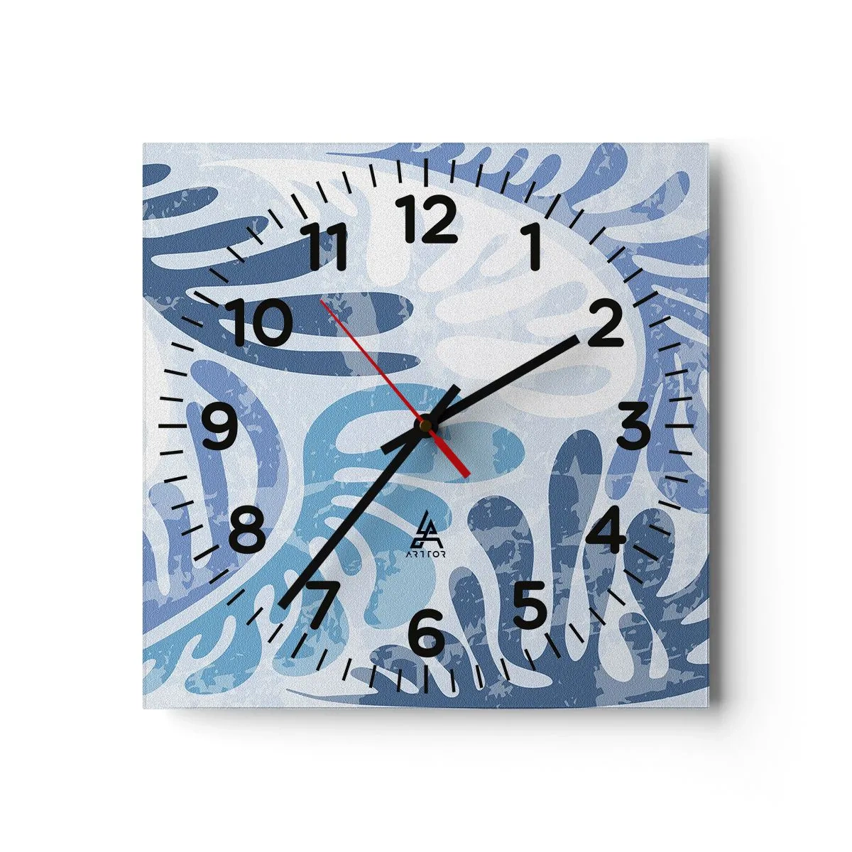 Wall clock - Clock on glass - Blue Ferns - 40x40 cm