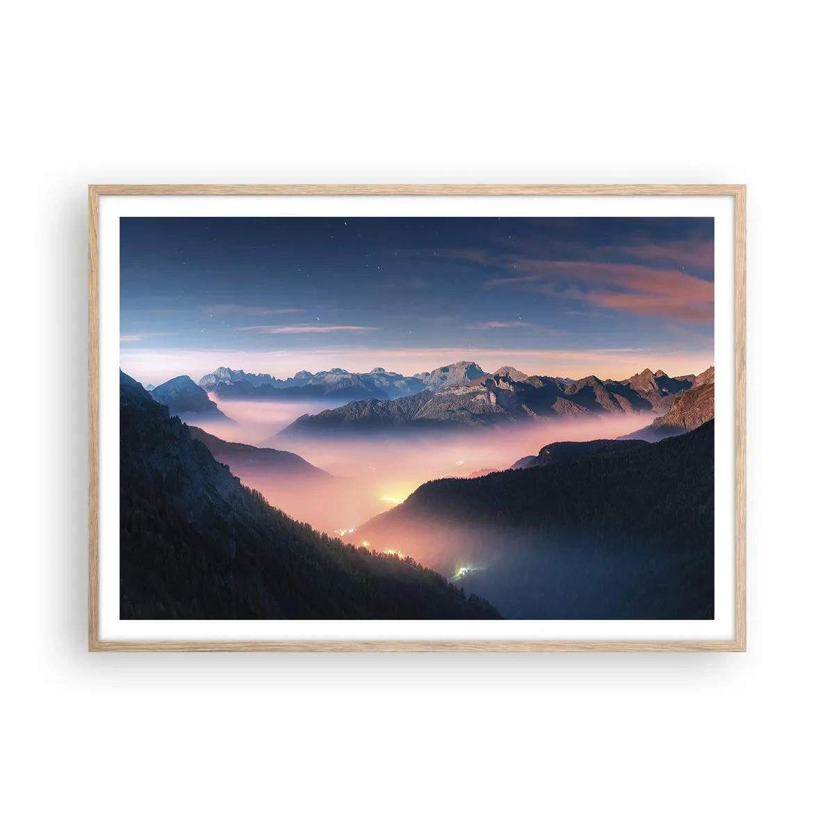 Poster in light oak frame - Light in the Valleys - 100x70 cm