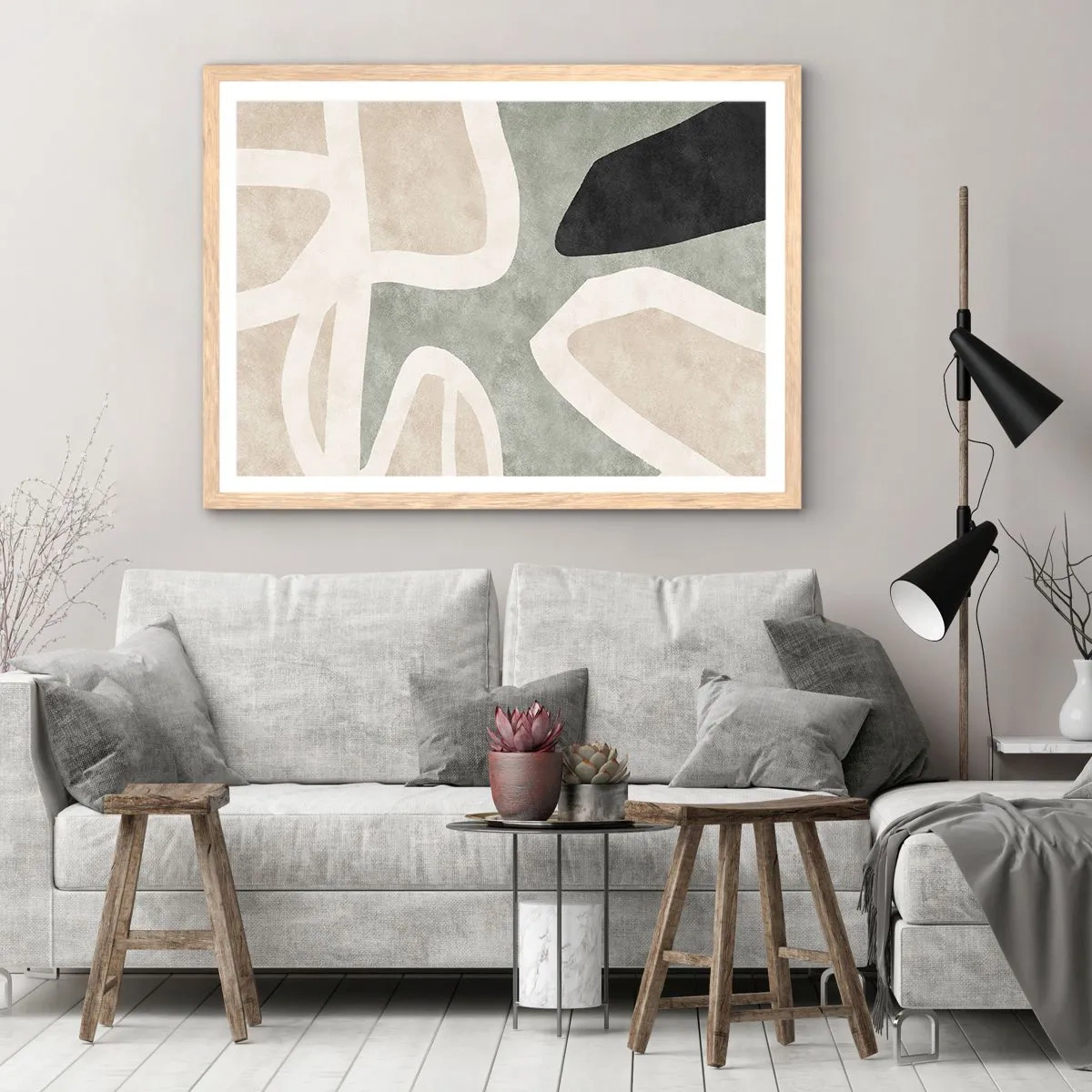 Poster in light oak frame - Composition with a Black Motif - 70x50 cm