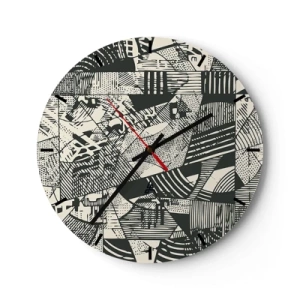 Wall clock - Clock on glass - Geometric abstract pattern in a graphic style - 30x30cm - Dynamics of Contemporaneity - Modern wall decoration for the living room, kitchen, and bedroom ARTTOR