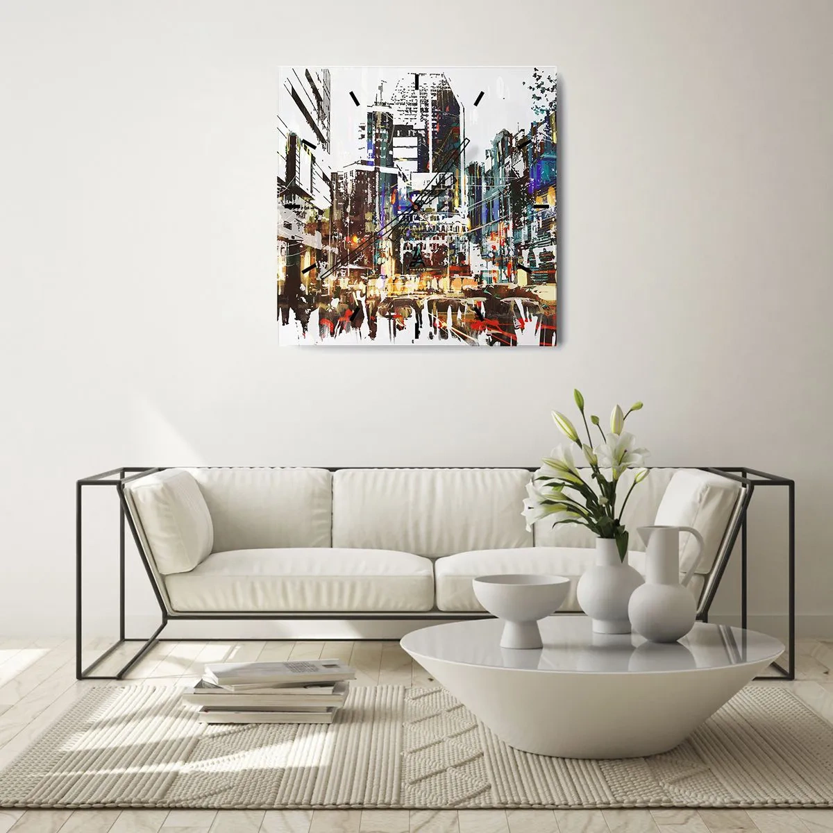 Wall clock - Clock on glass - Sparkling City - 30x30 cm