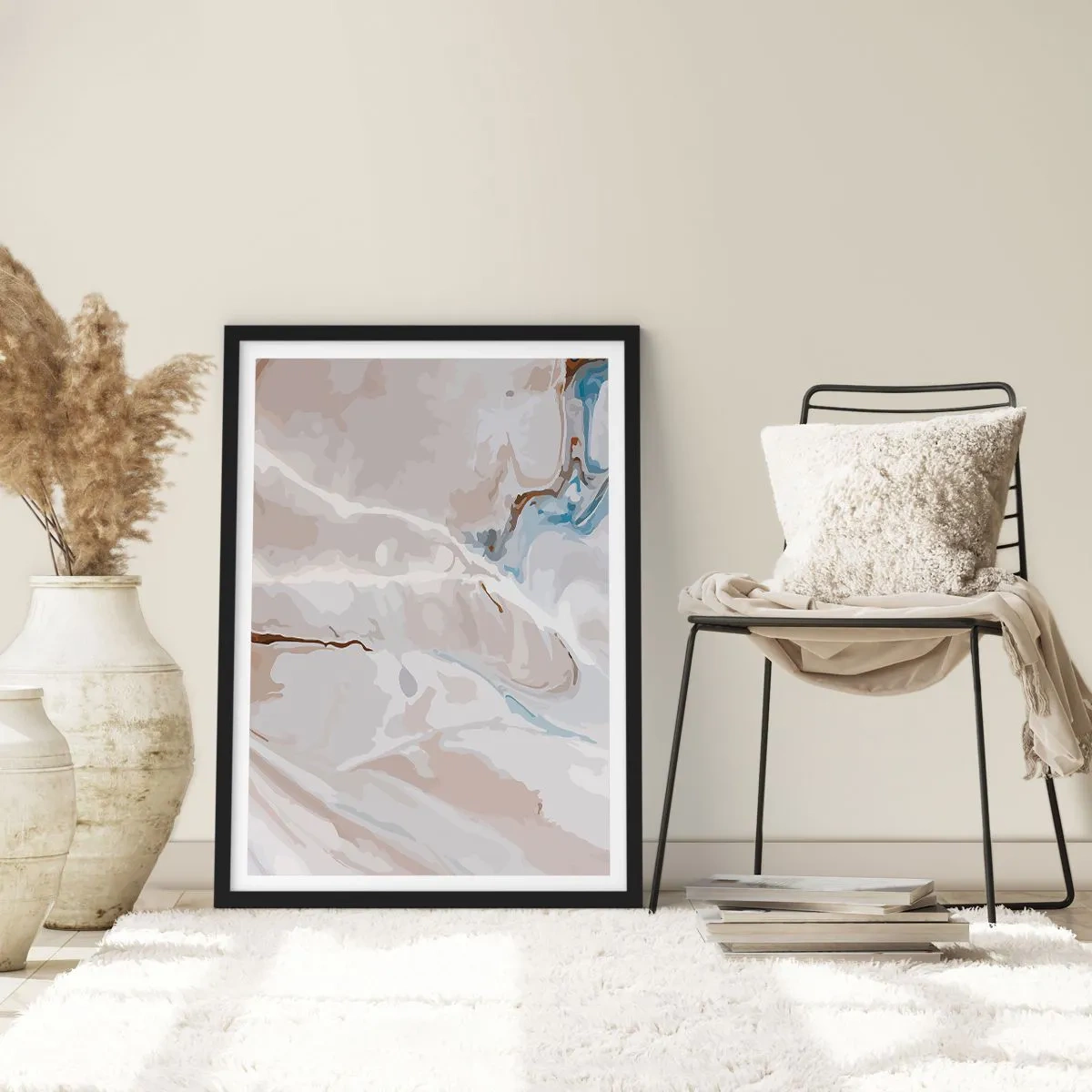 Poster in black frame - Blue Meanders under White - 40x50 cm