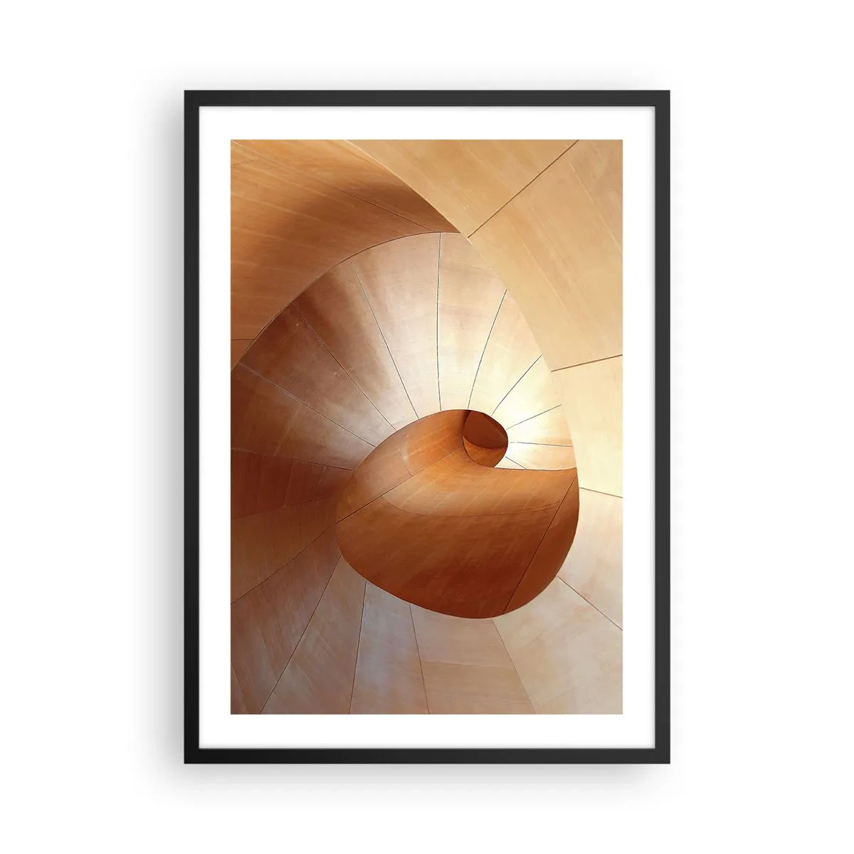 Poster in black frame - Wooden spiral structure with a golden hue - 50x70cm - Architectural Serpentine - Modern wall decoration for the living room and bedroom ARTTOR