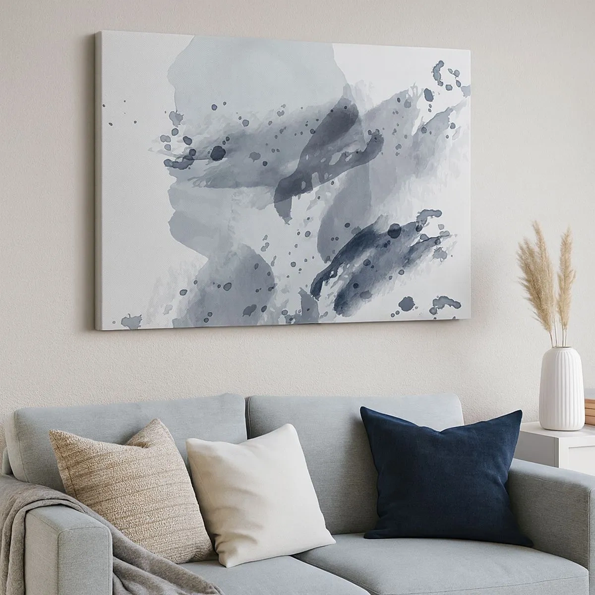 Canvas picture - Abstract spots in shades of blue on a light background - 70x50cm - Study in Nature of Water - Modern wall decoration for the living room and bedroom ARTTOR