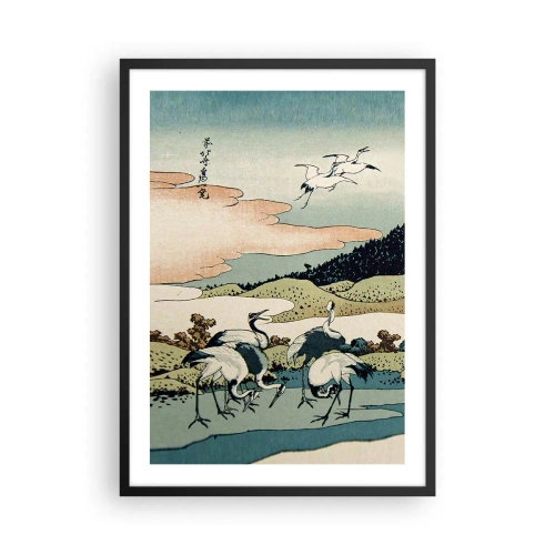 Poster in black frame - Traditional Japanese artwork featuring cranes in a natural landscape - 50x70cm - In a Japanese Spirit - Modern wall decoration for the living room and bedroom ARTTOR