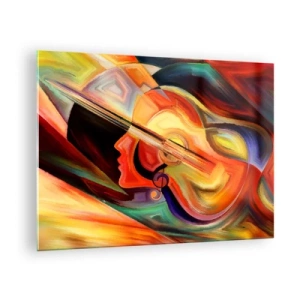 Glass picture - Abstract portrait with a guitar and musical notes in the background - 70x50cm - All Is Tuned Up - Modern wall decoration for the living room and bedroom ARTTOR