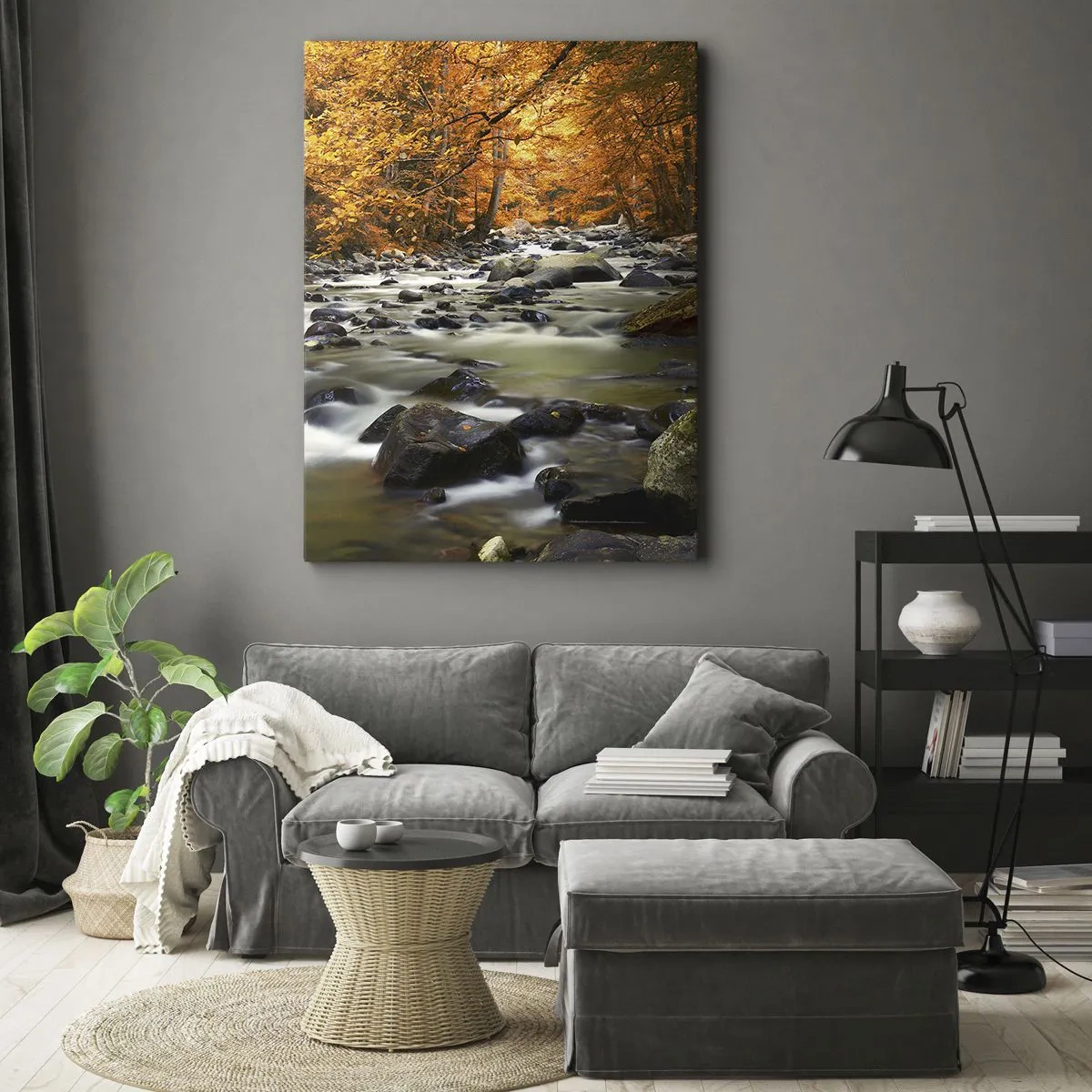 Canvas picture - Brook in a Golden Forest - 55x100 cm