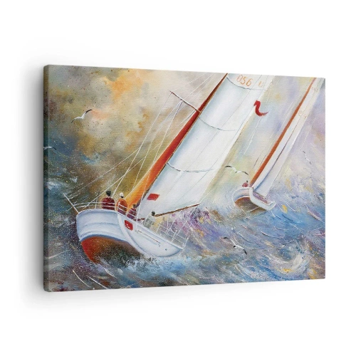 Canvas picture - Sailboats on rough waves in a dynamic composition - 70x50cm - Running on the Waves - Modern wall decoration for the living room and bedroom ARTTOR
