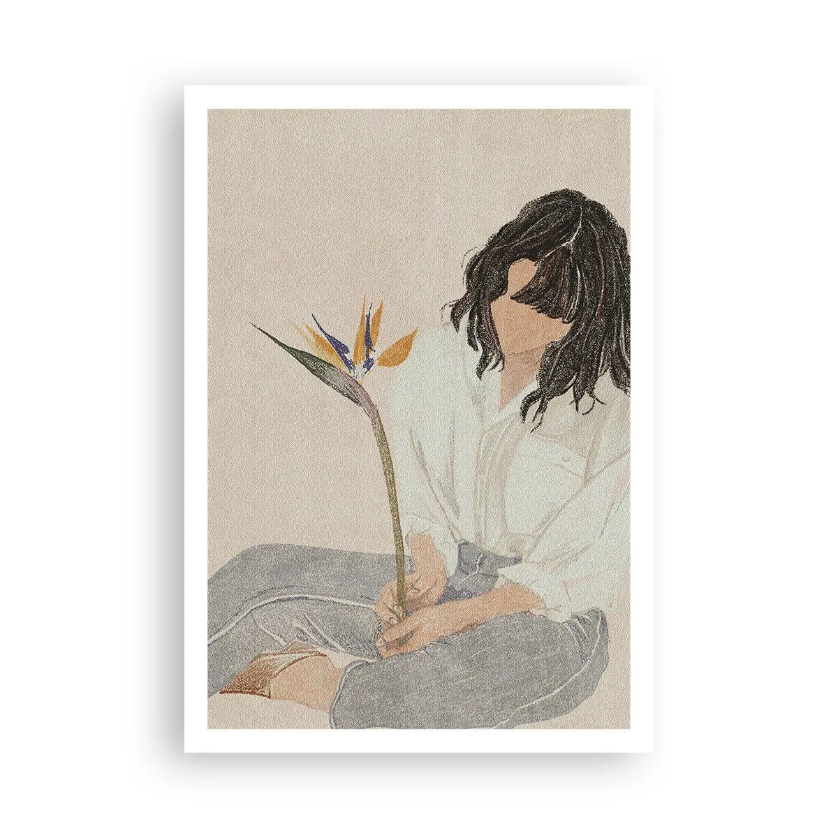 Poster - Portrait with an Exotic Flower - 70x100 cm
