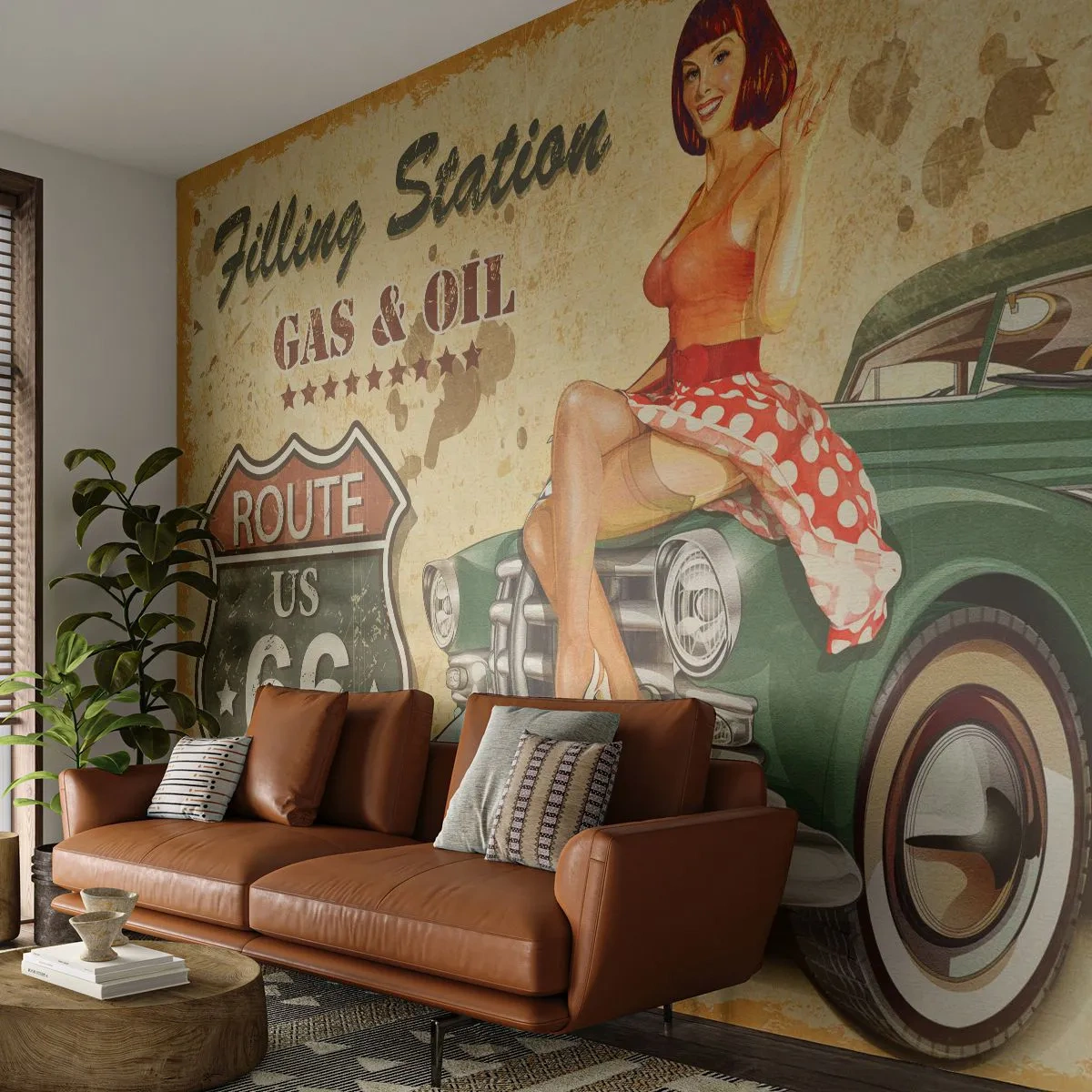 Self-Adhesive Photo Wallpaper Deluxe Sticker - Wonderful 40-ies - Route 66, Car, Automotive - 250x175 cm