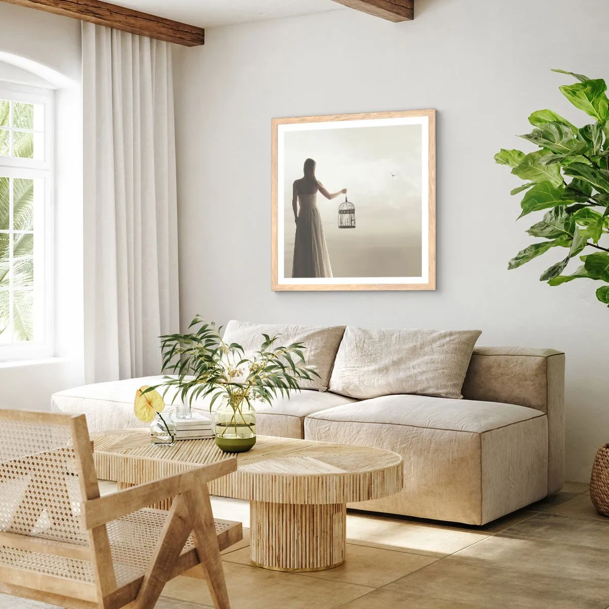 Poster in light oak frame - Be Free - 60x60 cm