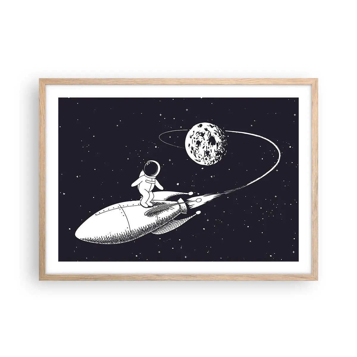 Poster in light oak frame - Space Surfer - 70x50 cm