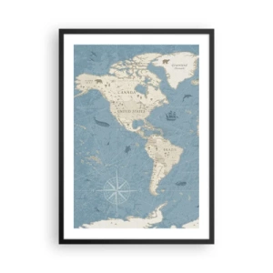 Poster in black frame - Stylized map of North and South America - 50x70cm - World Within Your Fingertips - Modern wall decoration for the living room and bedroom ARTTOR