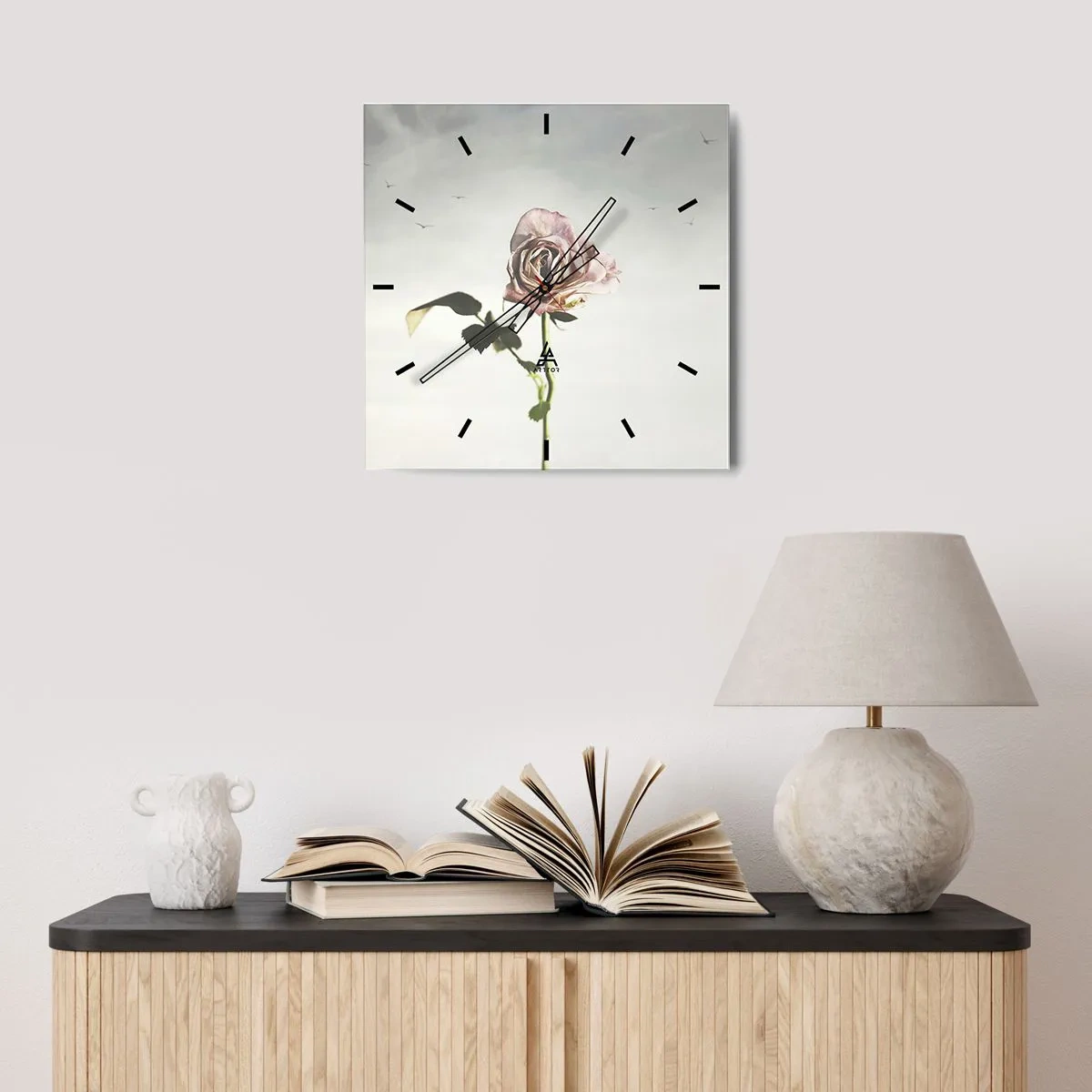 Wall clock - Clock on glass - Welcoming of Spring - 40x40 cm