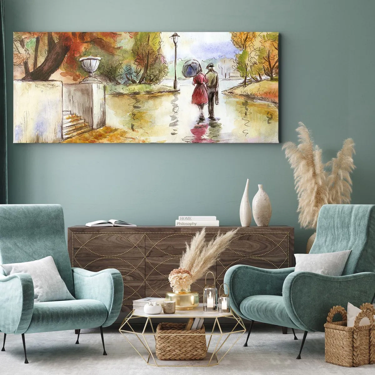 Canvas picture - Romantic Autumn in a Park - 120x50 cm