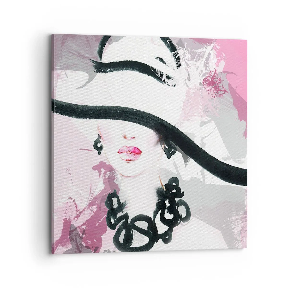 Canvas picture - Portrait of a Lady in Black and Pink - 70x70 cm