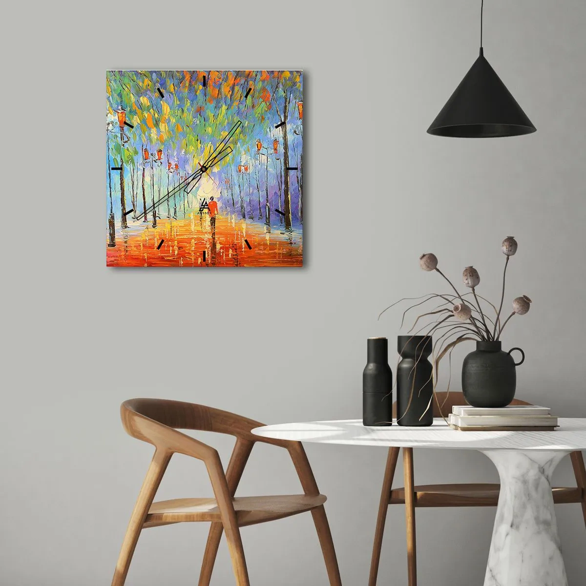 Wall clock - Clock on glass - Night Rain Song - 30x30 cm
