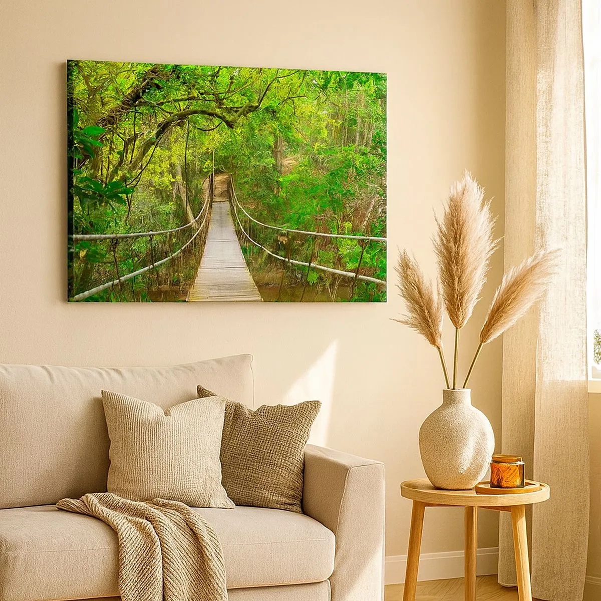 Canvas picture - A hanging bridge surrounded by a green rainforest - 70x50cm - There Is Ivy Growing in the Garden - Modern wall decoration for the living room and bedroom ARTTOR