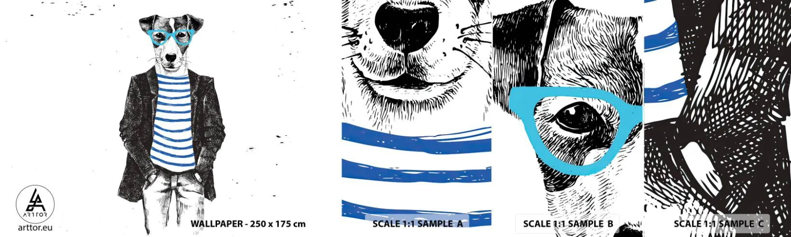 Photo Wallpaper Sample Standard Eco - Gentleman Dog - Abstraction, Man, Dog - 100x30 cm