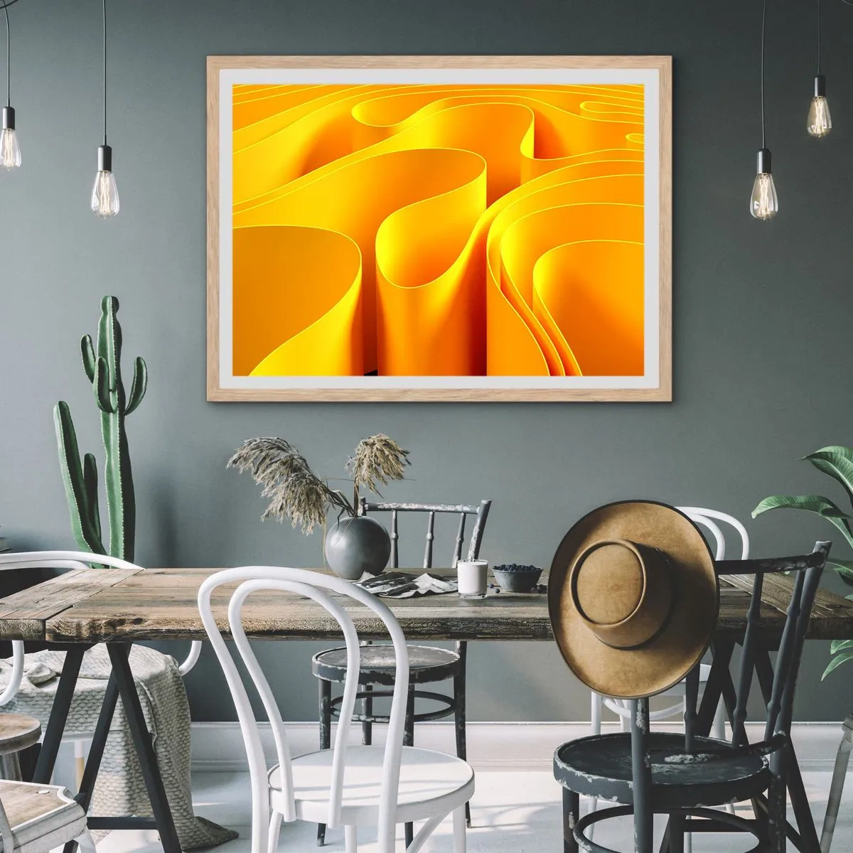 Poster in light oak frame - Like Waves of the Sun - 100x70 cm