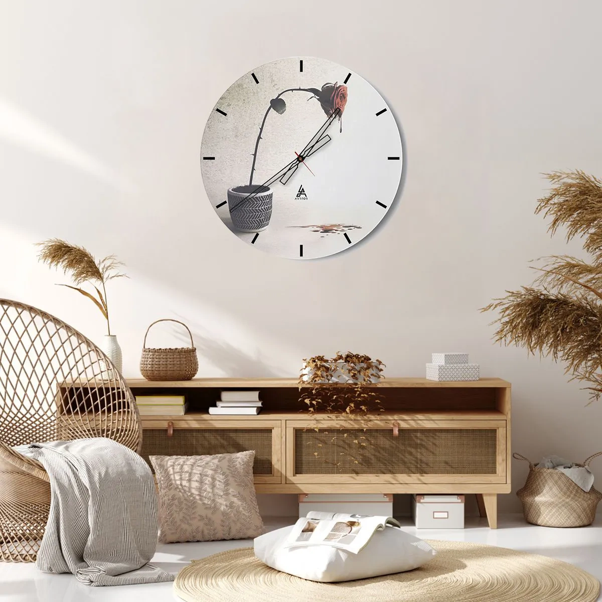 Wall clock - Clock on glass - Rosa Dolorosa - 30x30 cm